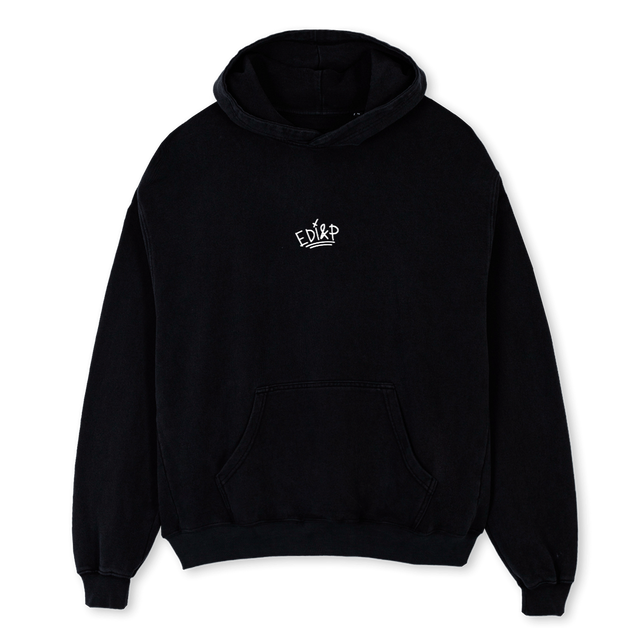 LOGOFRONTMONKEYBACK Black Oversized Hoodie.