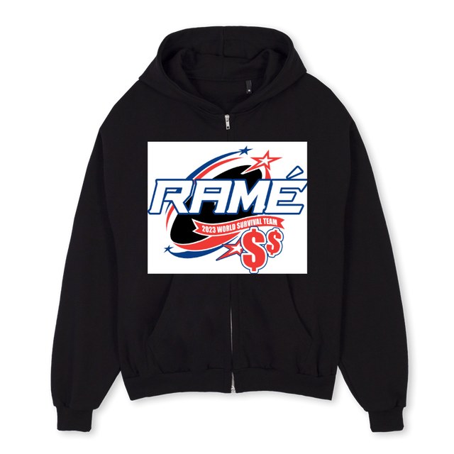 AWTHREE Black Oversized Zipped Hoodie.