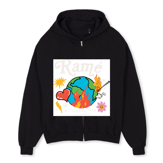 FIRE Black Oversized Zipped Hoodie.