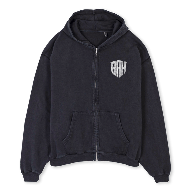 BHAZIPPERONE Vintage Black Oversized Zipped Hoodie.