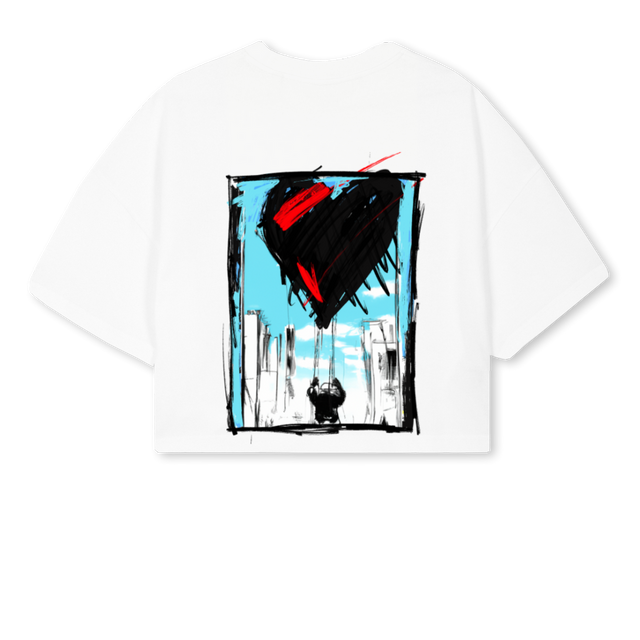 CKA White Cropped Oversized Tee.