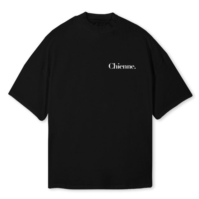 AMOURCHIENNEMOCKNECK Black Oversized Mock Neck Tee.