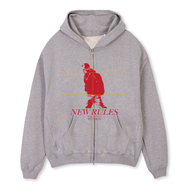 NEWRULESRED Grey Marl Oversized Zipped Hoodie.