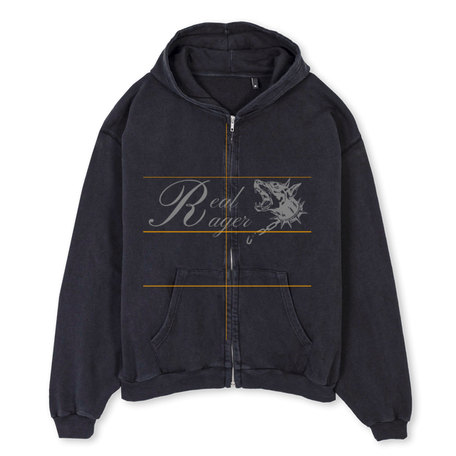 REALRAGERGRAY Vintage Black Oversized Zipped Hoodie.