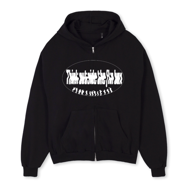 AUBNOS  Black Oversized Zipped Hoodie.