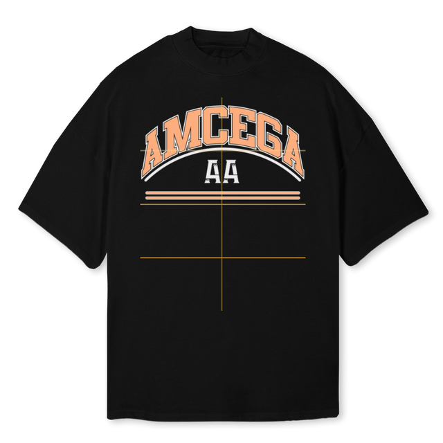 AMCEGAAA Black Oversized Mock Neck Tee.