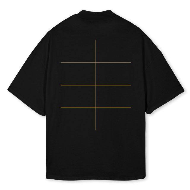 AMCEGAAA Black Oversized Mock Neck Tee.