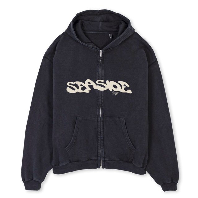 SEASIDE Vintage Black Oversized Zipped Hoodie.