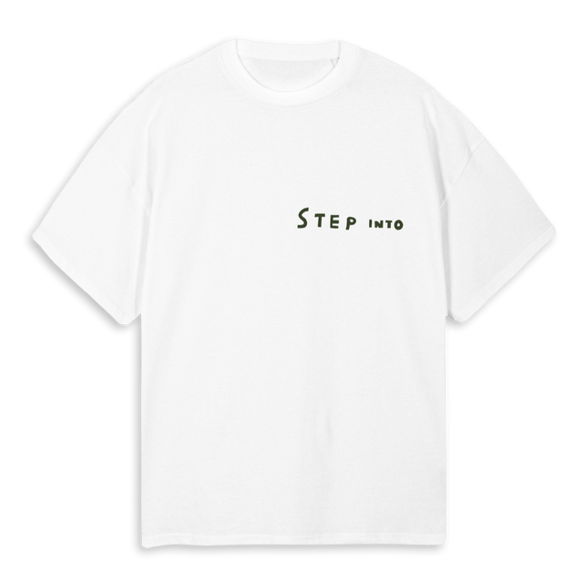 STEPINTOSMALLER White Oversized Tee.