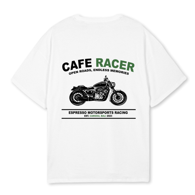 EMSCAFERACER White Oversized Tee.