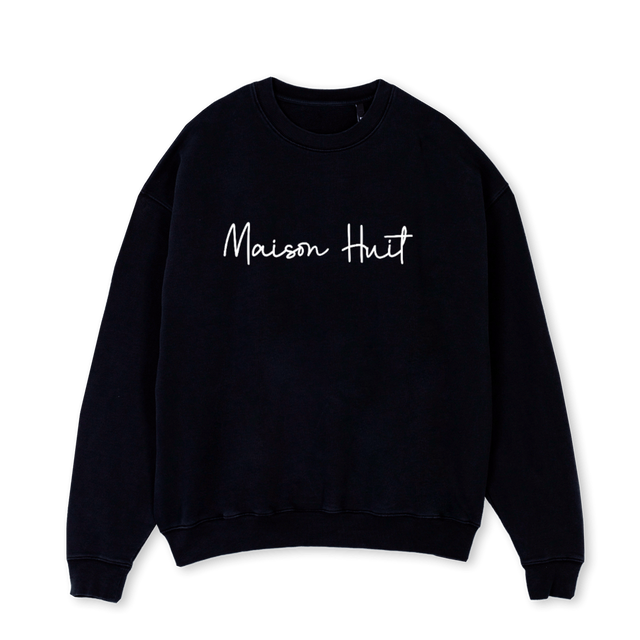 COUTREFIVE Black Oversized Crewneck Sweater.