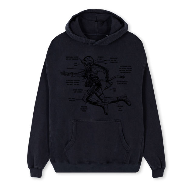 VNTGROCKETMANBLK Vintage Black Regular Hoodie.