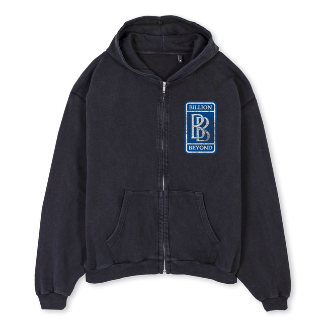 BBEMBLEMFRONTZIP Vintage Black Oversized Zipped Hoodie.