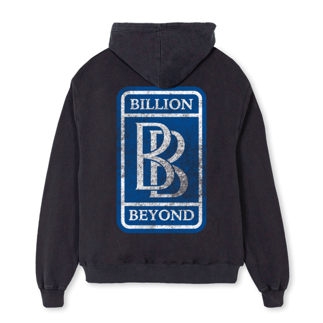 BBEMBLEMFRONTZIP Vintage Black Oversized Zipped Hoodie.
