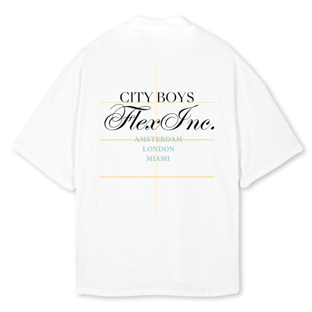 CITYBOYS White Oversized Mock Neck Tee.