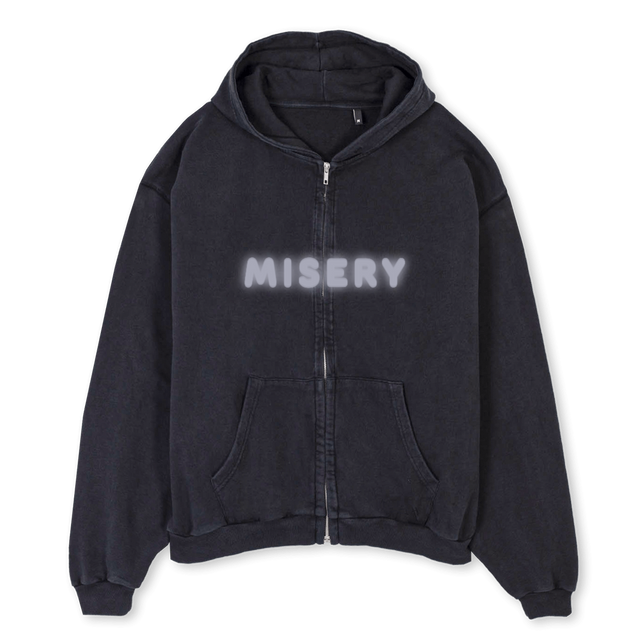 MISERYZIP Vintage Black Oversized Zipped Hoodie.