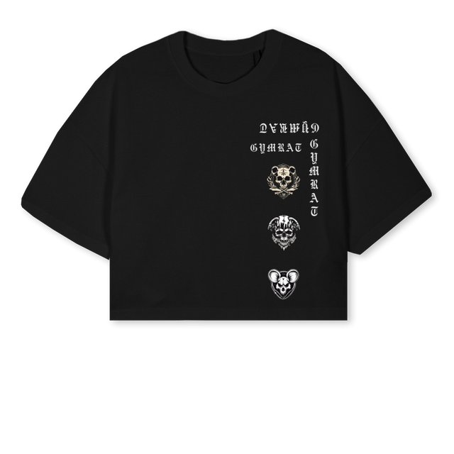 THREEBLINDMICECROP Black Cropped Oversized Tee.