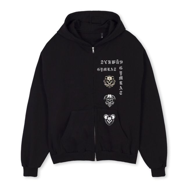 THREEBLINDMICEHOOD Black Oversized Zipped Hoodie.