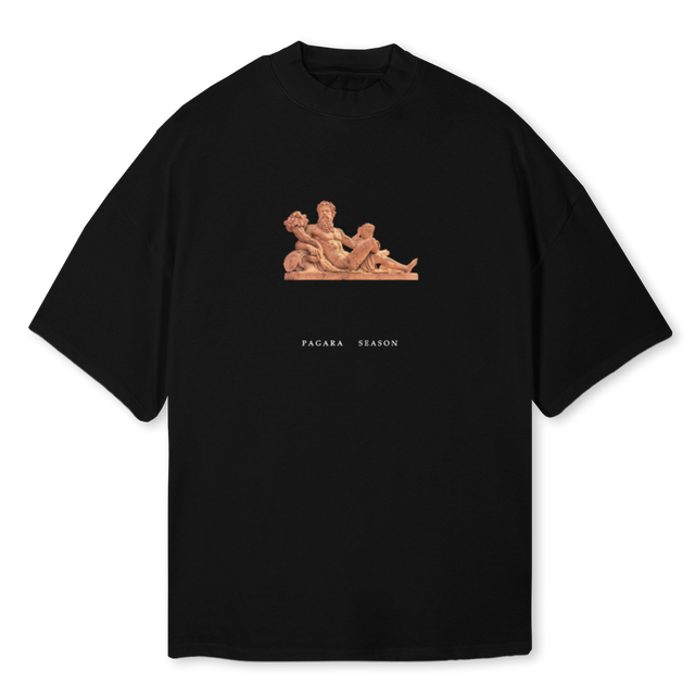 DESERTSANDSZEUS Black Oversized Mock Neck Tee.