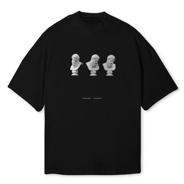 HERACLESTRIAD Black Oversized Mock Neck Tee.