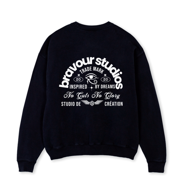 BRVR Black Oversized Crewneck Sweater.