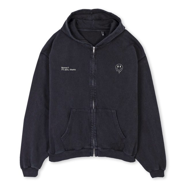 VBZPNIB Vintage Black Oversized Zipped Hoodie.