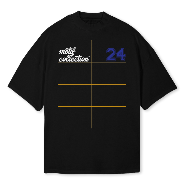 GLOBAL Black Oversized Mock Neck Tee.