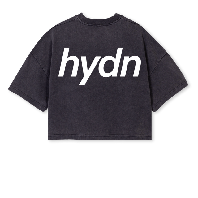 HYDNSAMPLEWOMENT Vintage Black Cropped Oversized Tee.