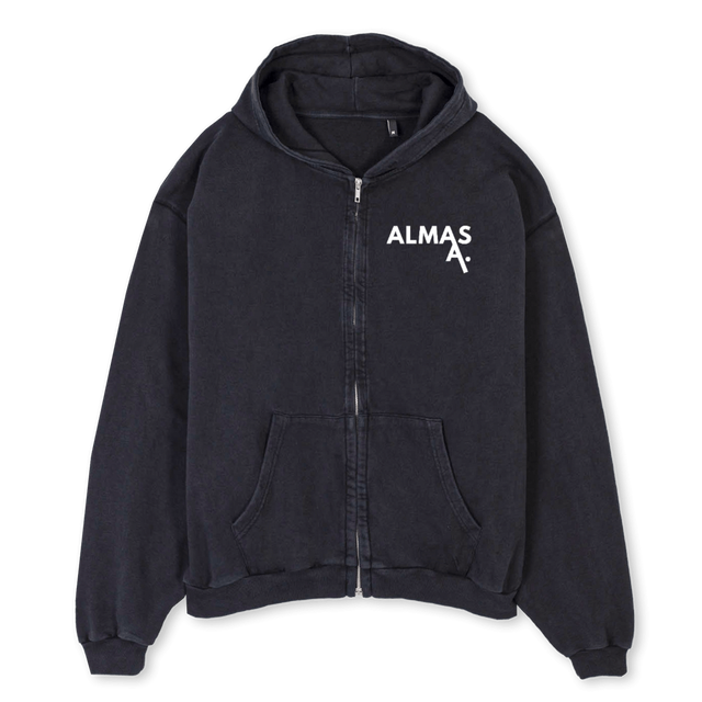 DREAMIN H Vintage Black Oversized Zipped Hoodie.