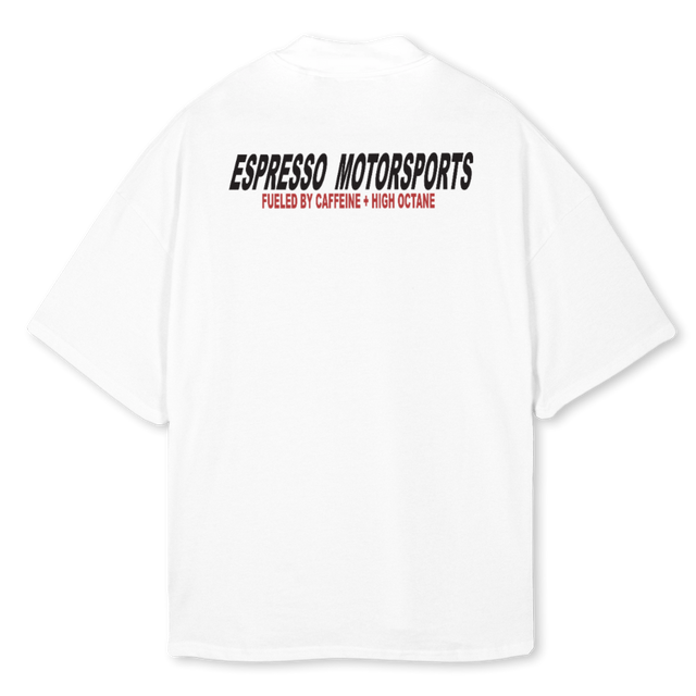 EMSMOCKTEEWHITE White Oversized Mock Neck Tee.