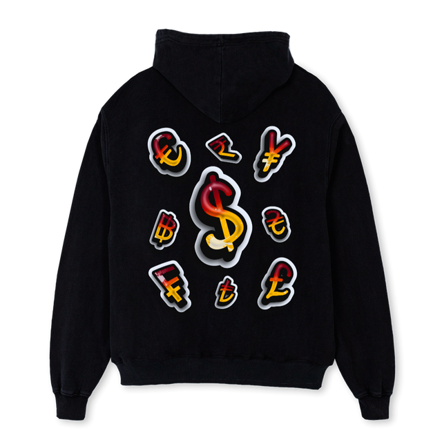CURRENCY Black Oversized Hoodie.