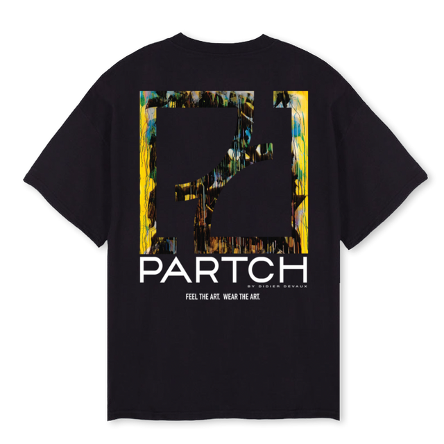 ABSTRACTYELBLK Black Oversized Tee.
