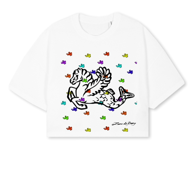 HIPPOMULTI White Cropped Oversized Tee.
