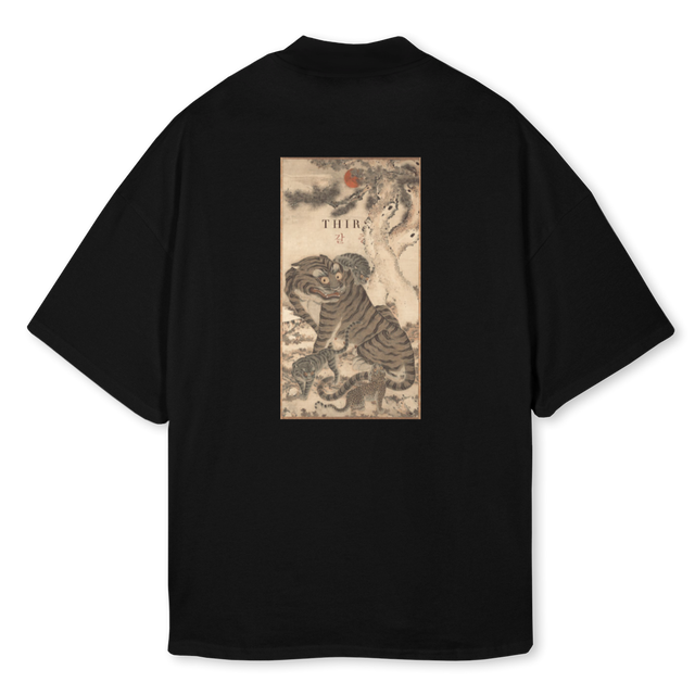 JOSEON Black Oversized Mock Neck Tee.