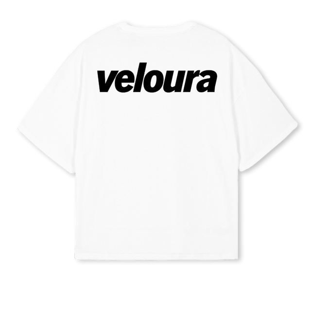 VELOURA White Oversized Boxy Tee.