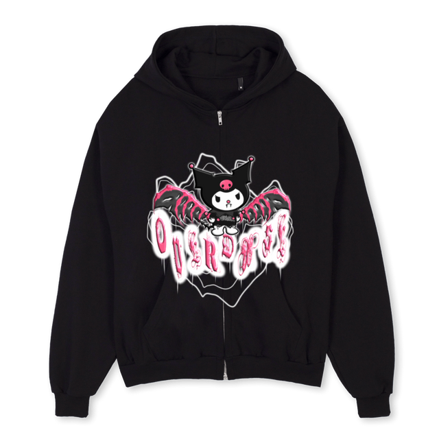 OVERDXSE Black Oversized Zipped Hoodie.