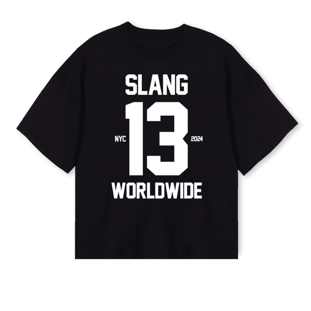 SLANGWORLDWIDEBLACK Black Oversized Boxy Tee.