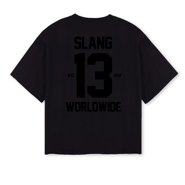 SLANGWORLDWIDEBLACK Black Oversized Boxy Tee.