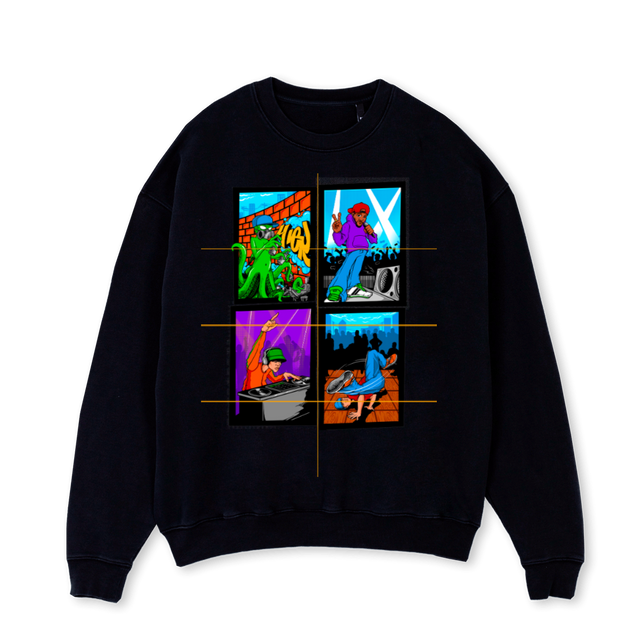 FOURCHARACTERDESIGN Black Oversized Crewneck Sweater.