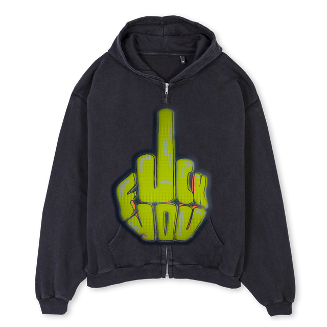 FOFF Vintage Black Oversized Zipped Hoodie.
