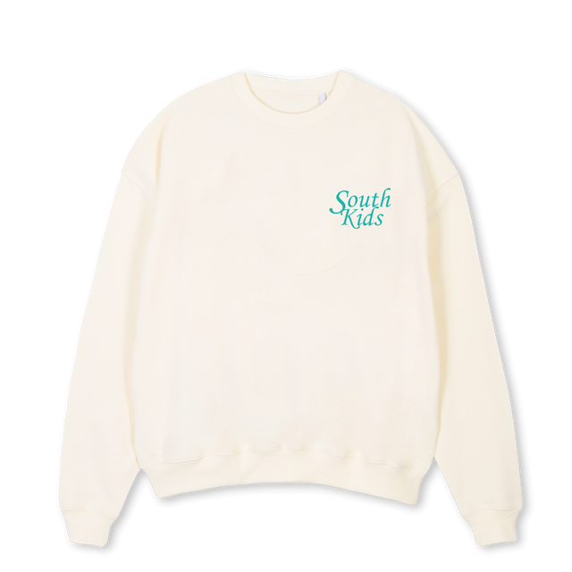 LOVE THE WORLD CREWN Cream Oversized Crewneck Sweater.