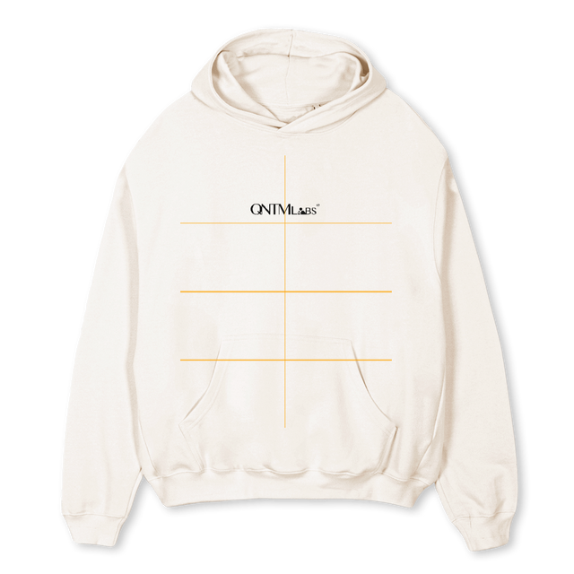 QNTM LABS V Vintage White Oversized Hoodie.
