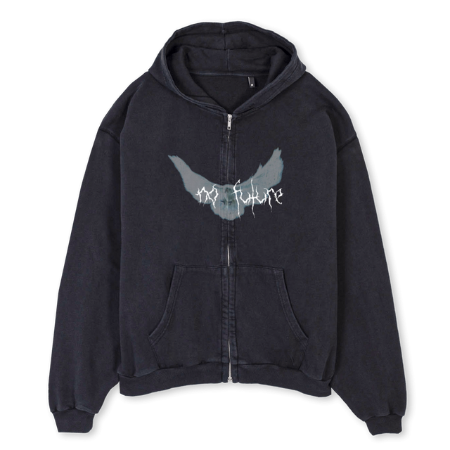NO FUTURE Vintage Black Oversized Zipped Hoodie.