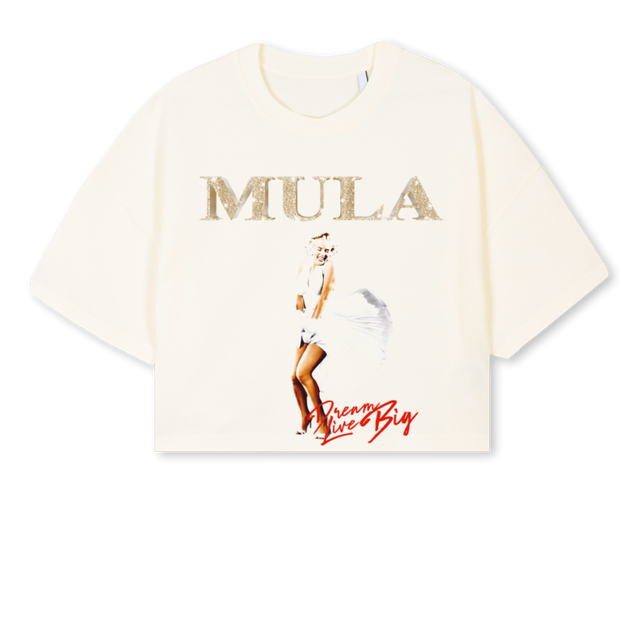 MULA BLING 2 Cream Cropped Oversized Tee.