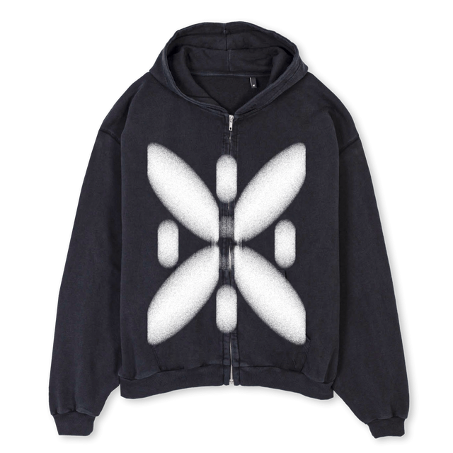 EMBLEM Vintage Black Oversized Zipped Hoodie.