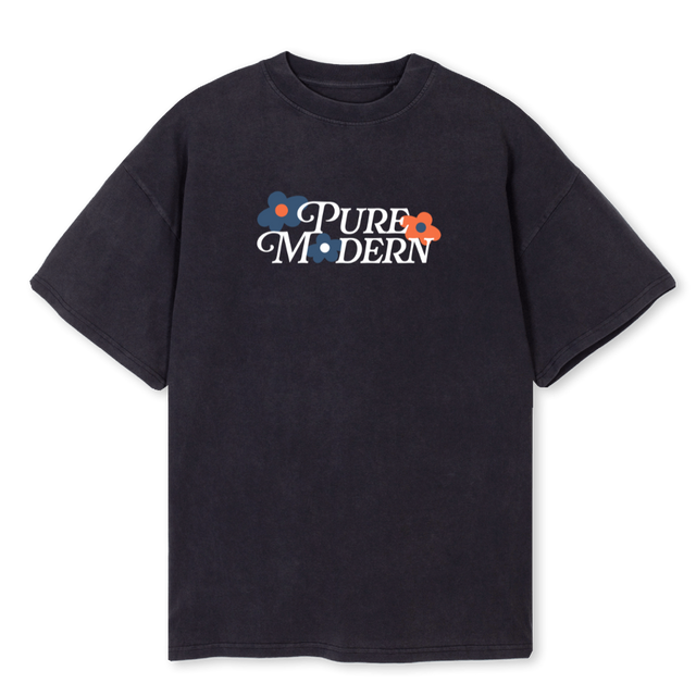 PUREFLOWERDESIGNTEE Vintage Black Oversized Tee.