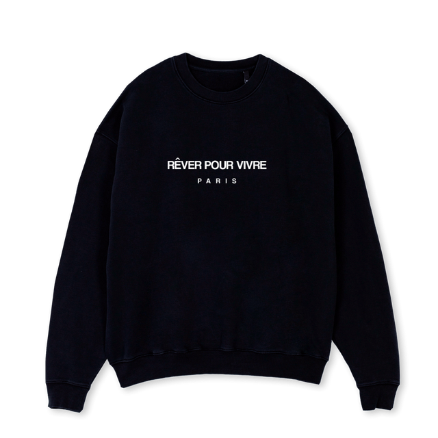 REVERPOURVIVREBASIC Black Oversized Crewneck Sweater.