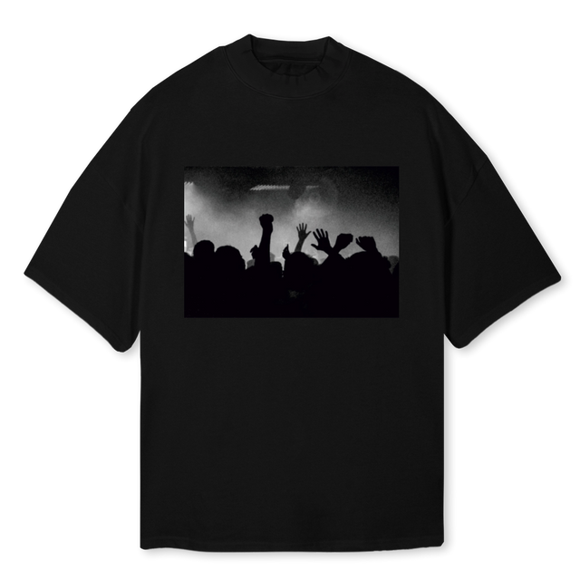 NITE CROWD Black Oversized Mock Neck Tee.