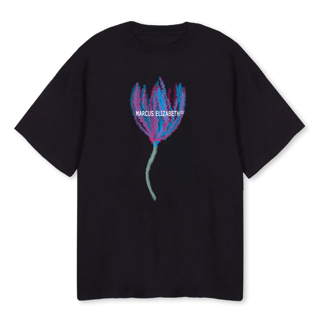 WATER TULIP T Black Oversized Tee.