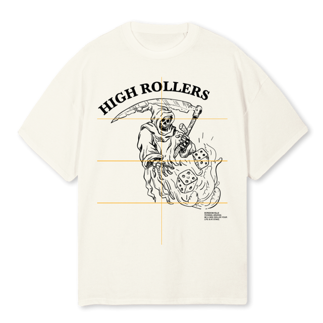 HIGH ROLLER Cream Oversized Tee.